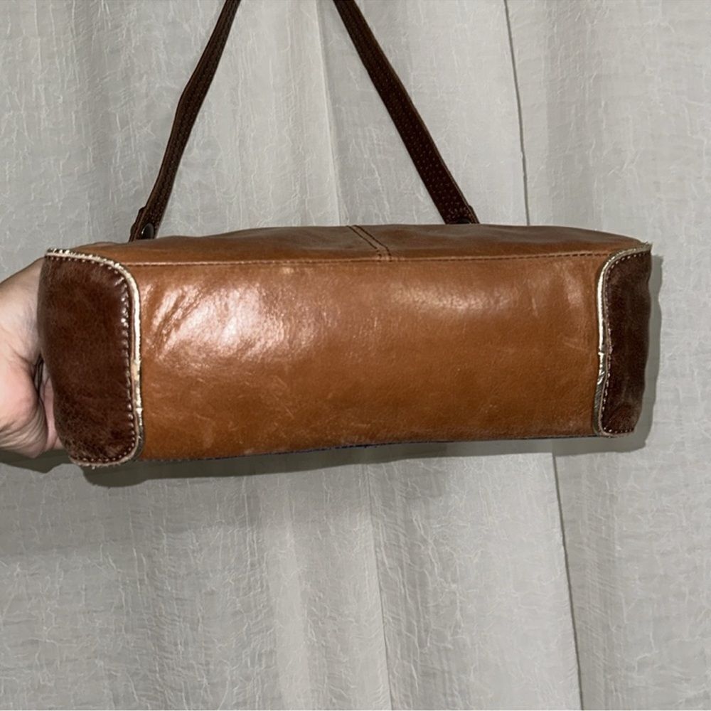 The Sak Blue Brown Gold Trim Genuine Leather Hobo Purse - Picture 9 of 16